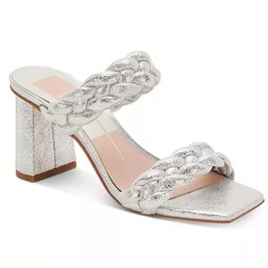 SOLD Mule Slip On Dolce Vita “Paily” Silver Braided Strappy Block Heel